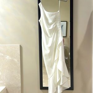 White one shoulder Aqua formal cocktail dress - great for bridal events